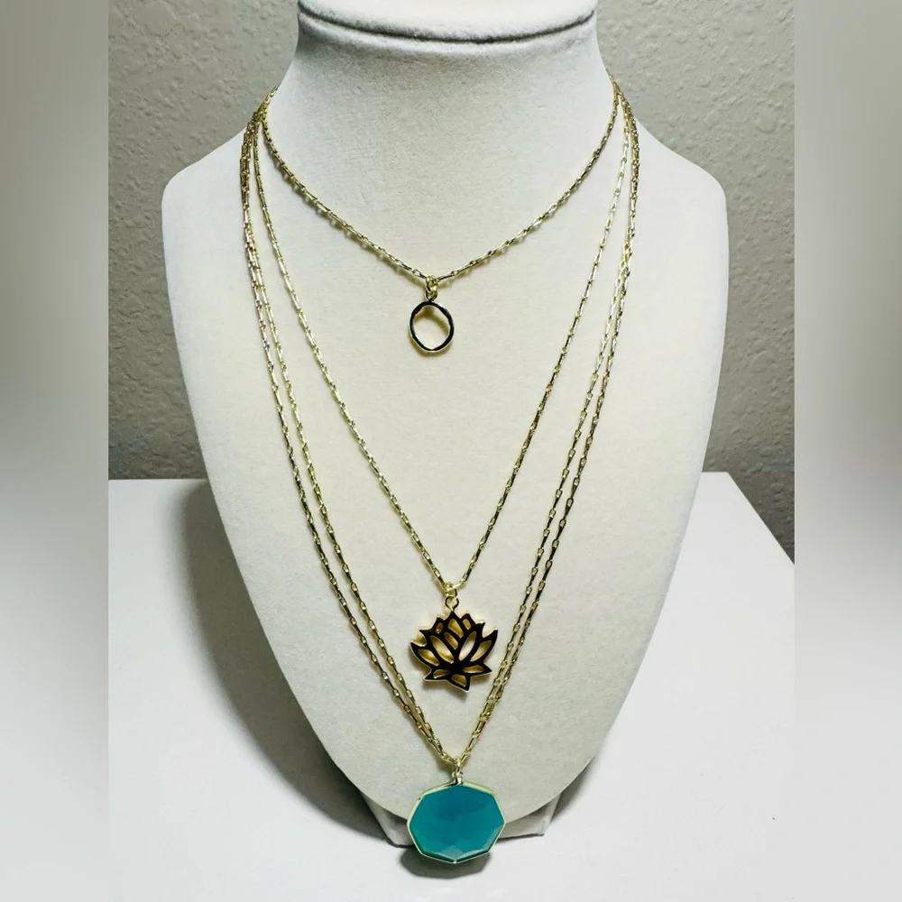 Elegant Lotus Octagon Layered Necklace Set